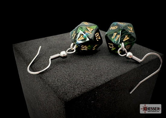 Hook Earrings Scarab Jade Mini-Poly d20 Pair