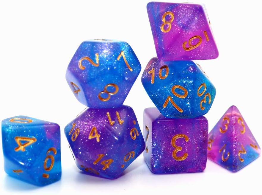 Dice Set Blue Purple Glitter Dice