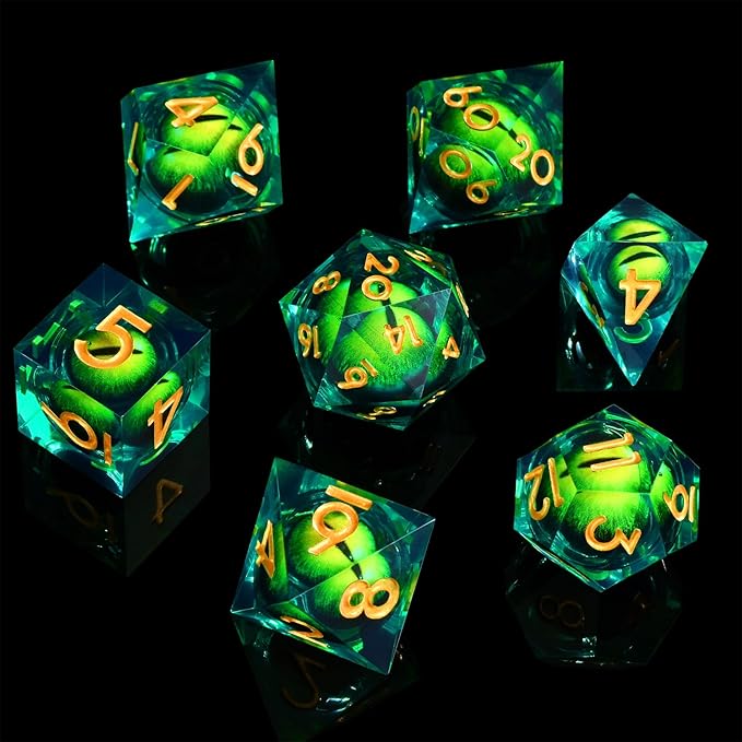 DND Dice Set, D&D Dice Game Resin Sharp Edge with Dragon Eye Liquid Core