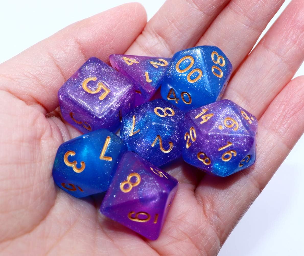 Dice Set Blue Purple Glitter Dice