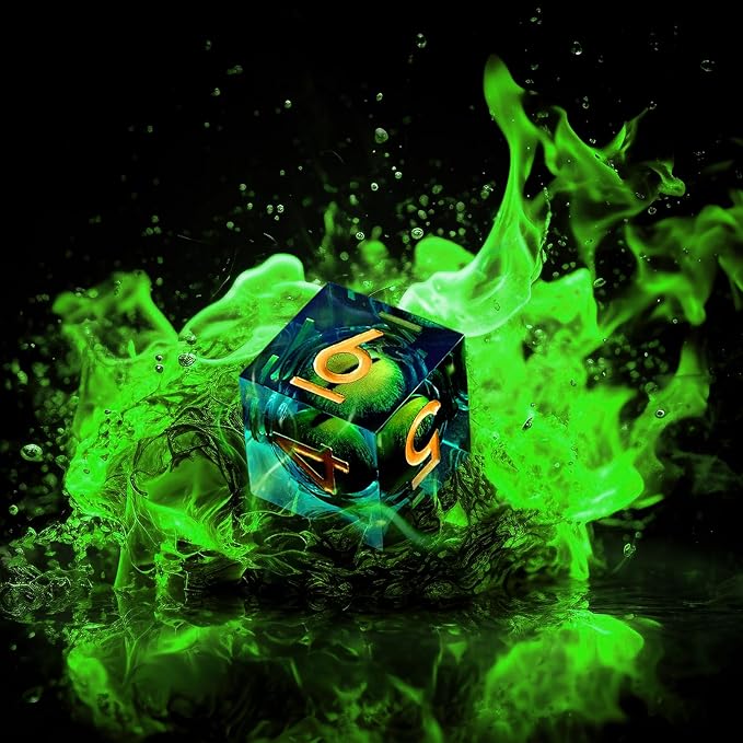 DND Dice Set, D&D Dice Game Resin Sharp Edge with Dragon Eye Liquid Core