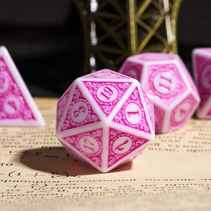 7Pcs/Set DND Dice Set D&D Polyhedral (Pink with White Edge)