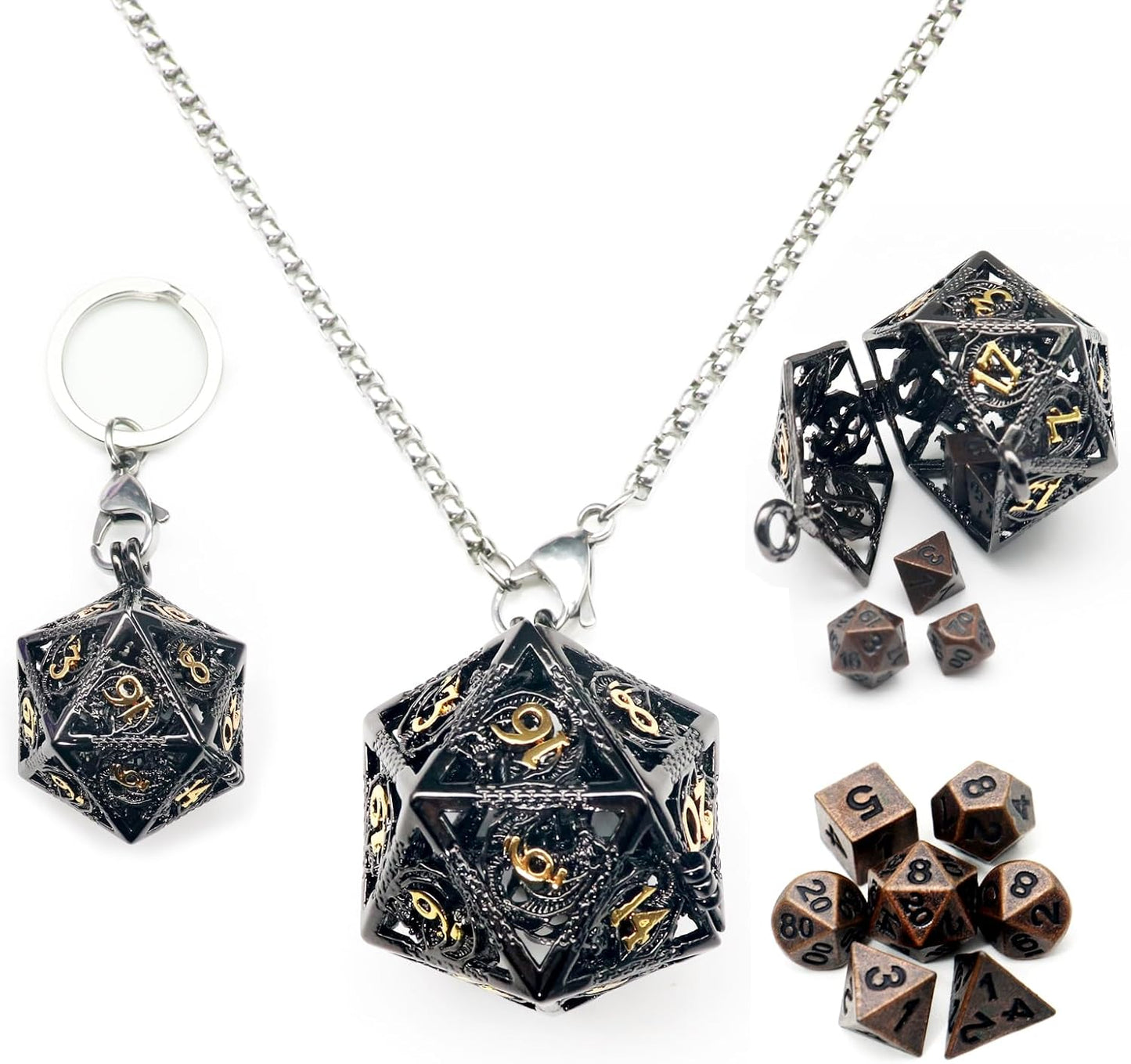 Mini Metal Dice Set with Hollow Necklace Dice Case