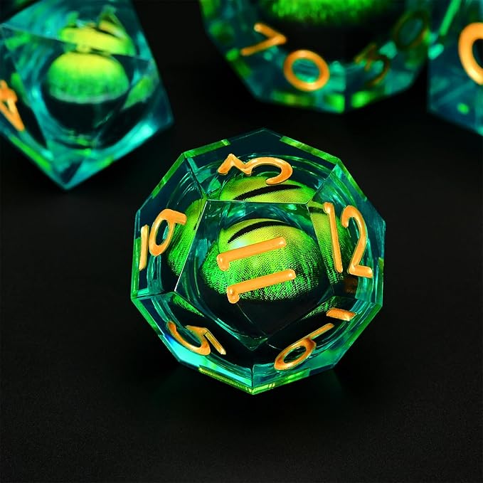 DND Dice Set, D&D Dice Game Resin Sharp Edge with Dragon Eye Liquid Core