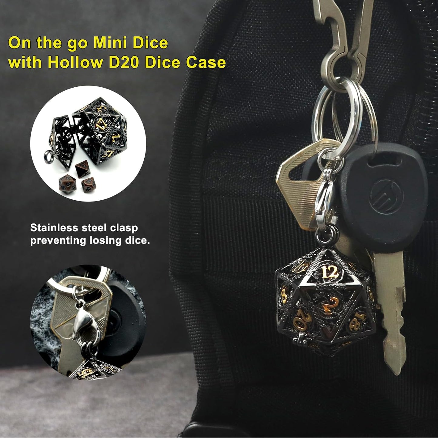 Mini Metal Dice Set with Hollow Necklace Dice Case