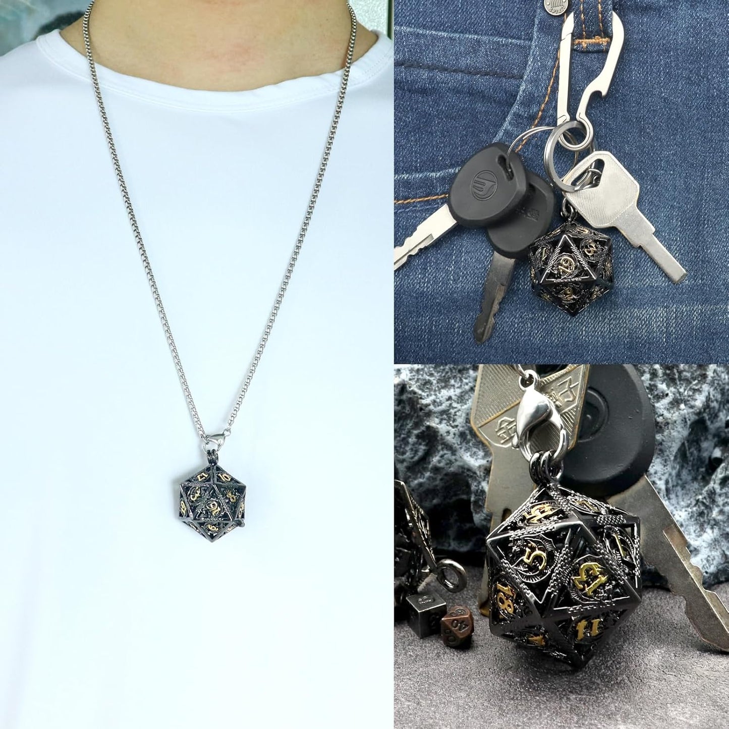 Mini Metal Dice Set with Hollow Necklace Dice Case