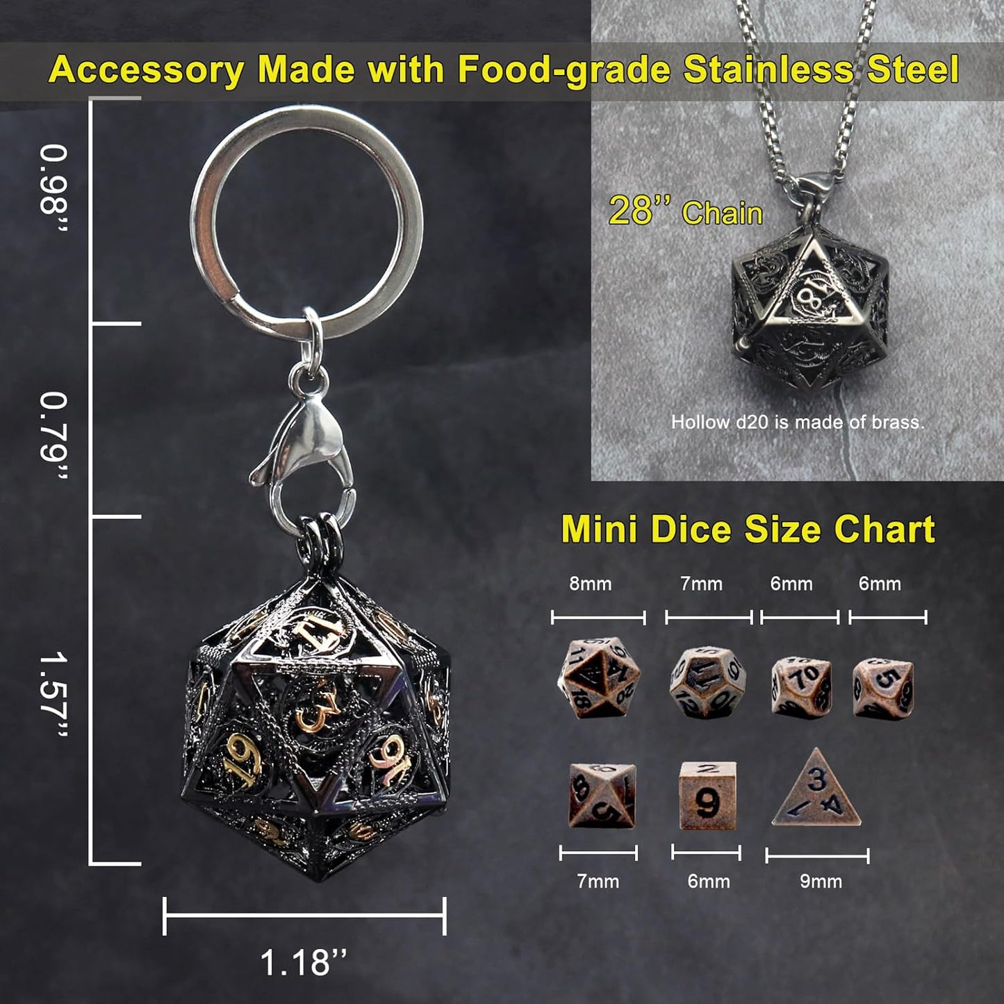 Mini Metal Dice Set with Hollow Necklace Dice Case
