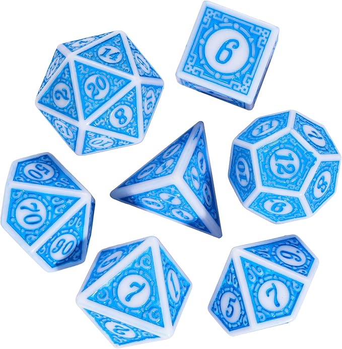 7Pcs/Set DND Dice (Blue with White Edge)