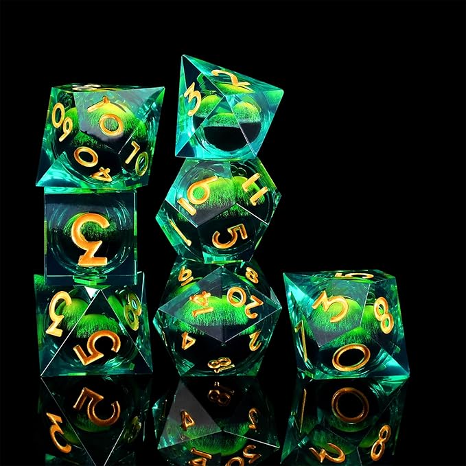 DND Dice Set, D&D Dice Game Resin Sharp Edge with Dragon Eye Liquid Core