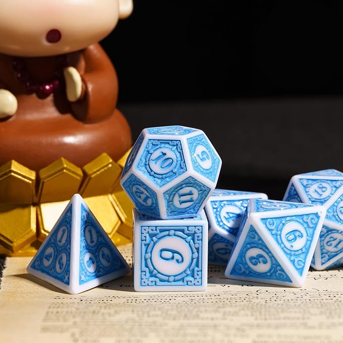7Pcs/Set DND Dice (Blue with White Edge)