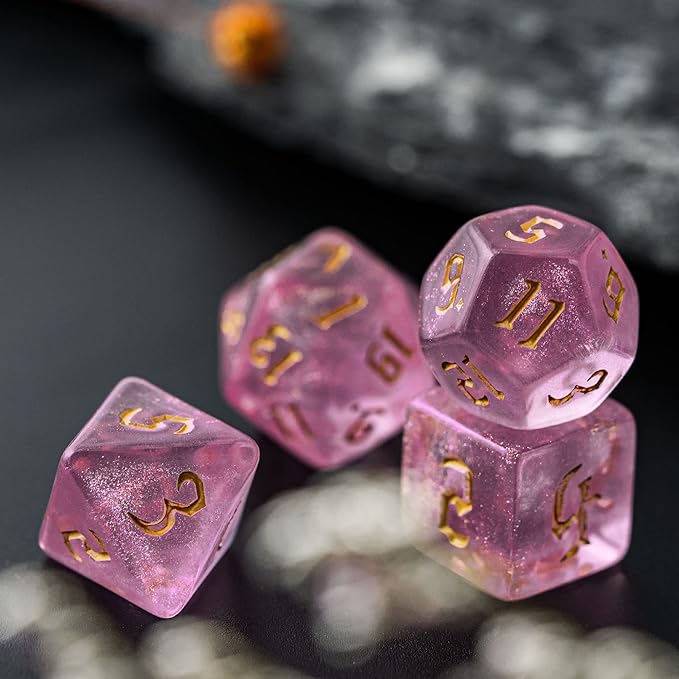 7PCs/Set DND Dice Set (Pink with Sickle Font)