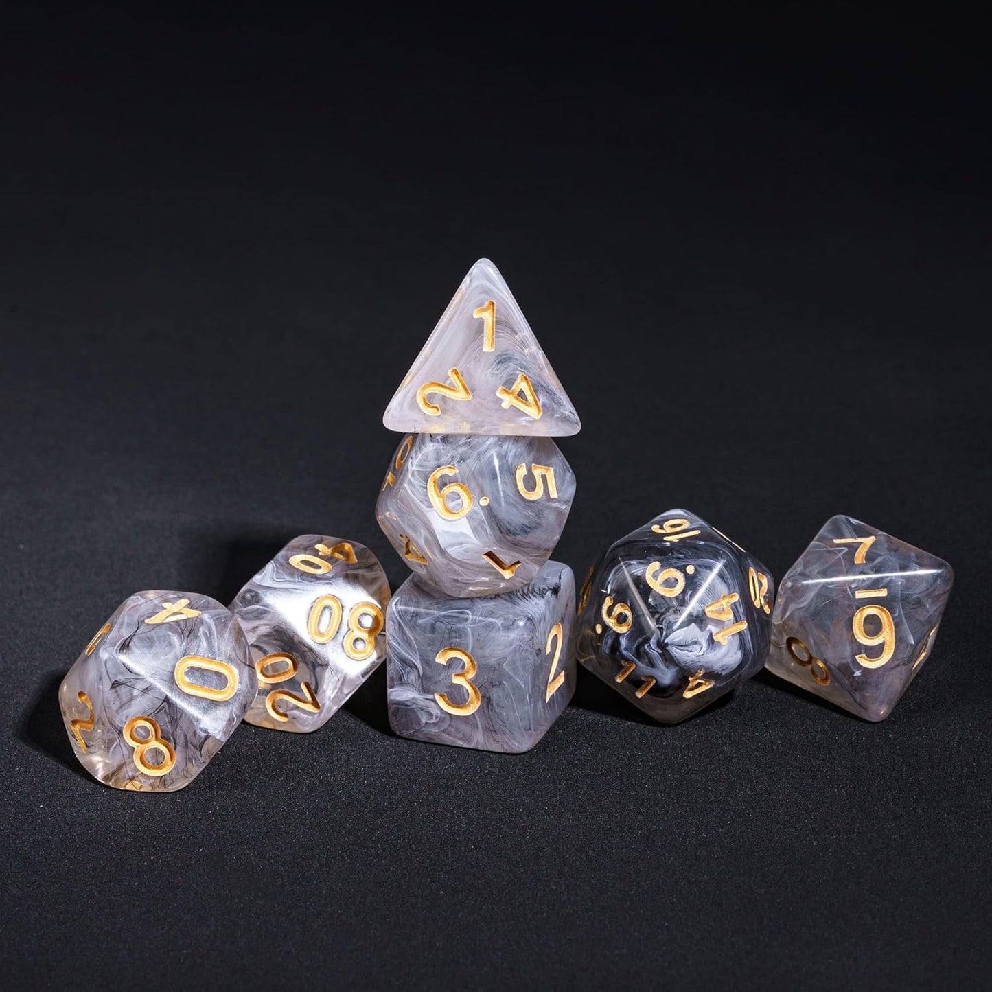 7-Piece Acrylic Dice Set - (Black Mixed White)