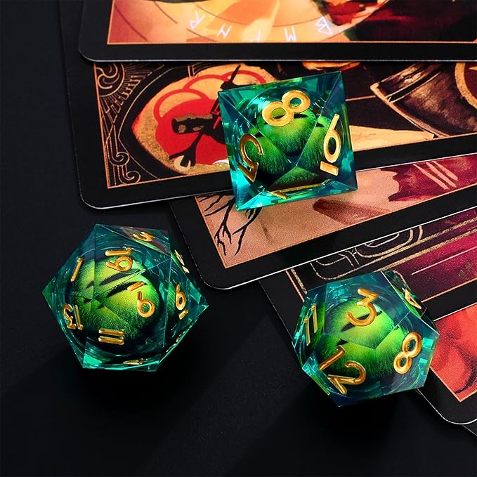 DND Dice Set, D&D Dice Game Resin Sharp Edge with Dragon Eye Liquid Core