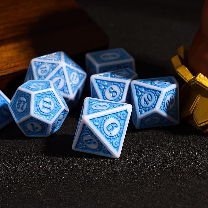 7Pcs/Set DND Dice (Blue with White Edge)