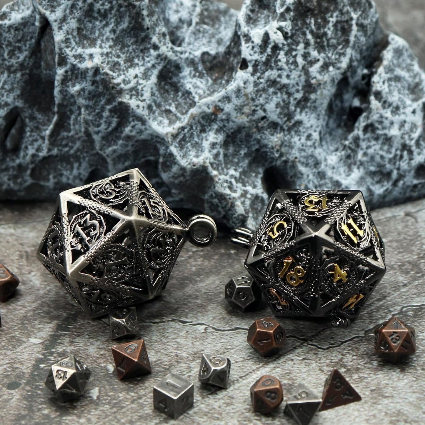 Mini Metal Dice Set with Hollow Necklace Dice Case