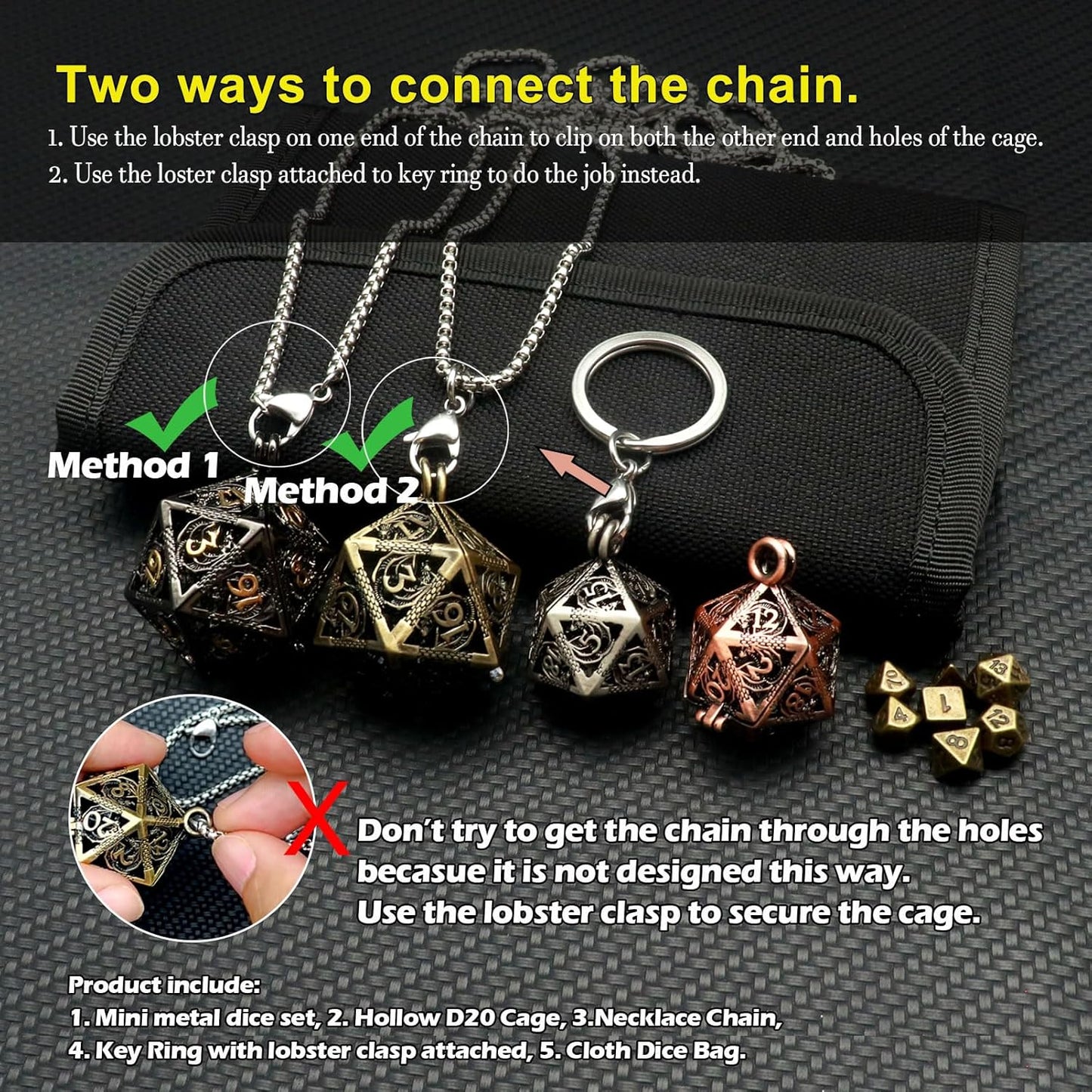 Mini Metal Dice Set with Hollow Necklace Dice Case
