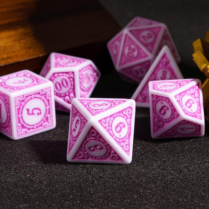 7Pcs/Set DND Dice Set D&D Polyhedral (Pink with White Edge)