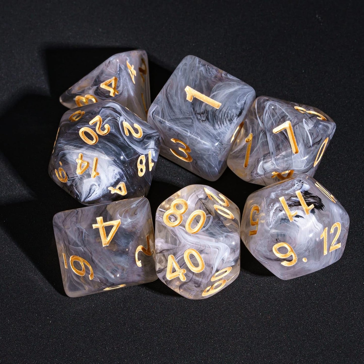 7-Piece Acrylic Dice Set - (Black Mixed White)