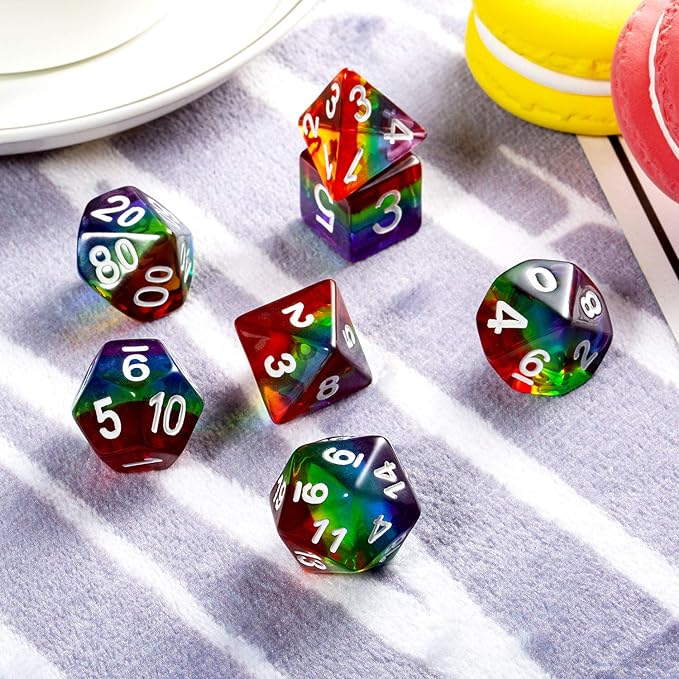 Rainbow DND Dice Set, Transparent Rainbow