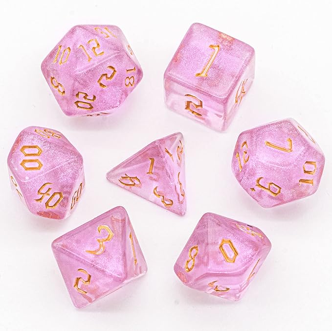 7PCs/Set DND Dice Set (Pink with Sickle Font)
