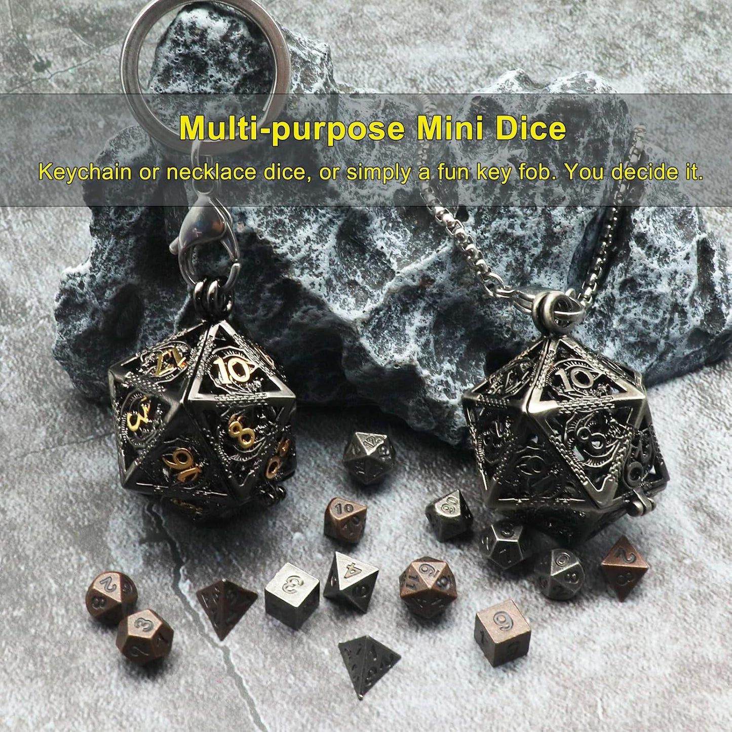 Mini Metal Dice Set with Hollow Necklace Dice Case