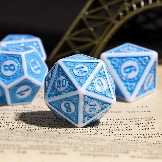 7Pcs/Set DND Dice (Blue with White Edge)