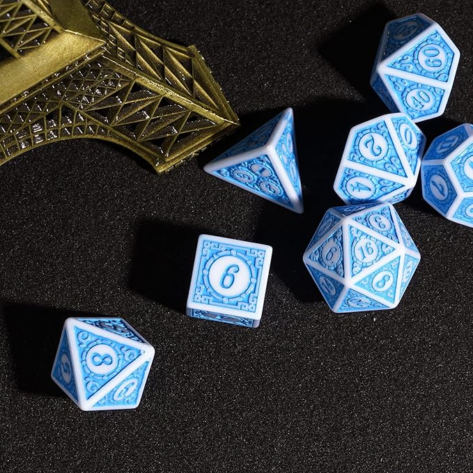 7Pcs/Set DND Dice (Blue with White Edge)