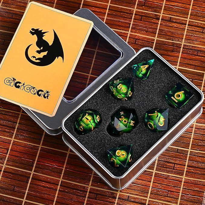 DND Dice Set, D&D Dice Game Resin Sharp Edge with Dragon Eye Liquid Core