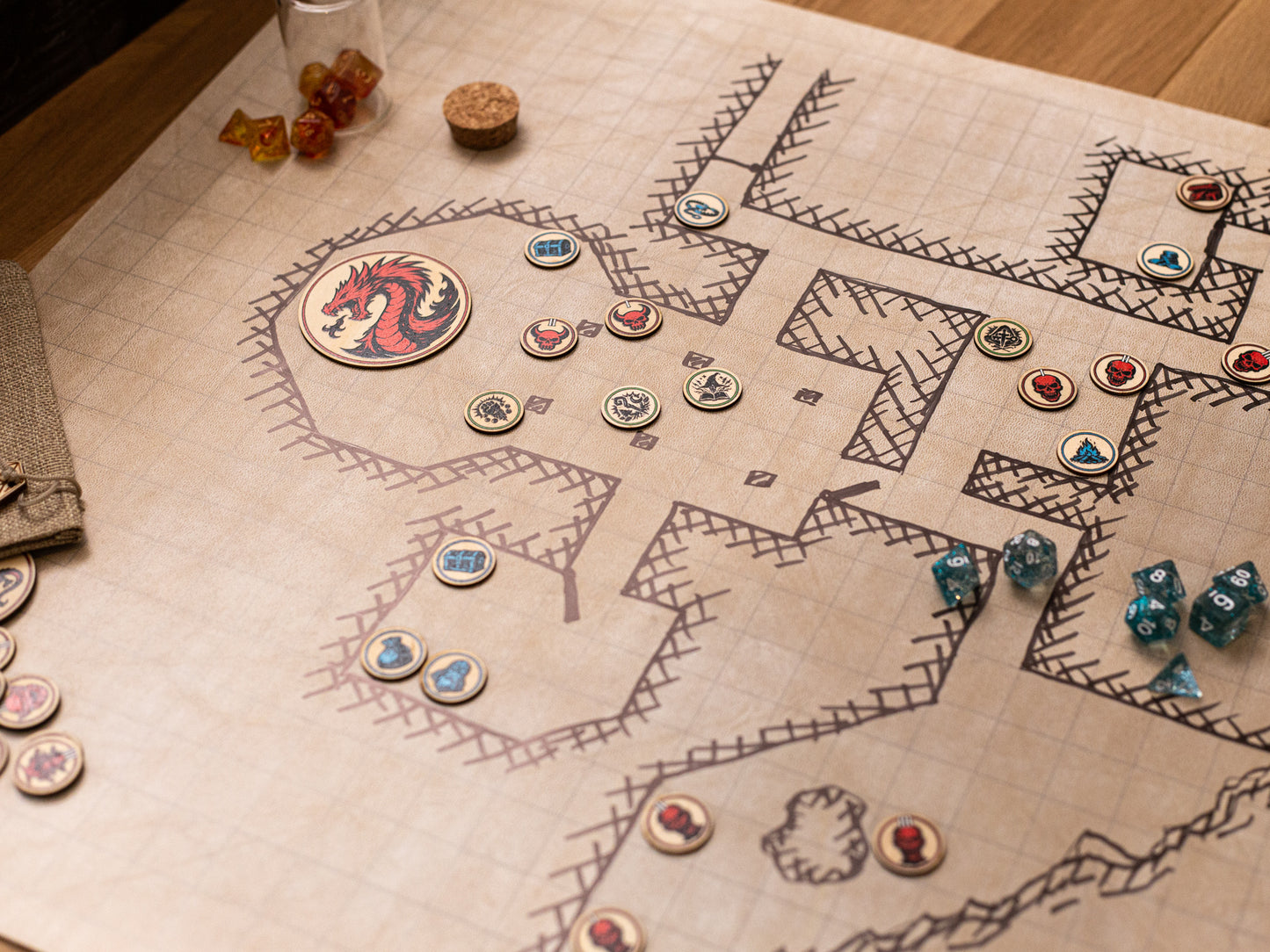 DnD Token Set (72 Pieces Wood + Bag)
