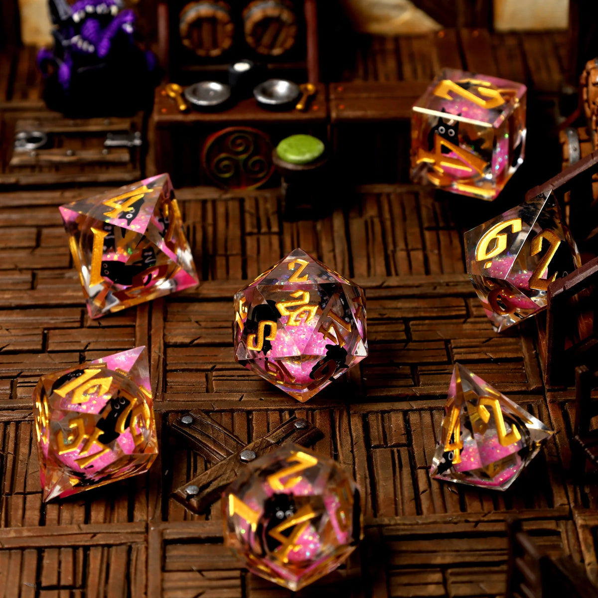 Cantrip Kittens: Rosy Liquid Core RPG Dice Set