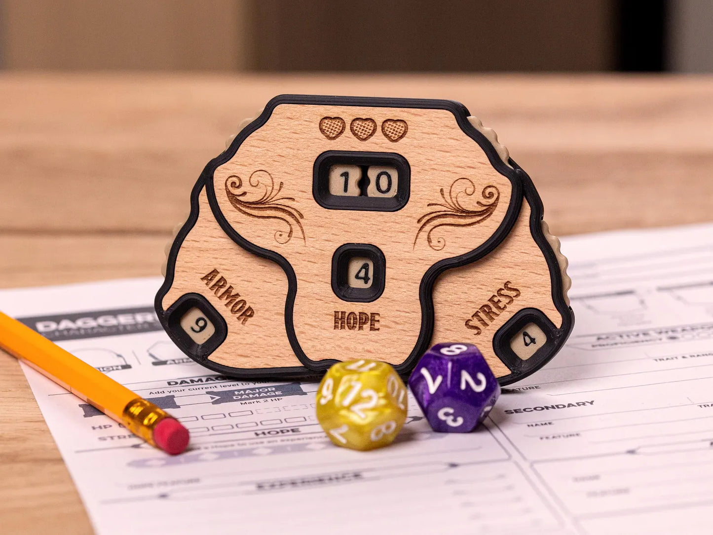 Daggerheart Stat Tracker – Hope, Armor, Stress & HP Dial with Latching Click Mechanism