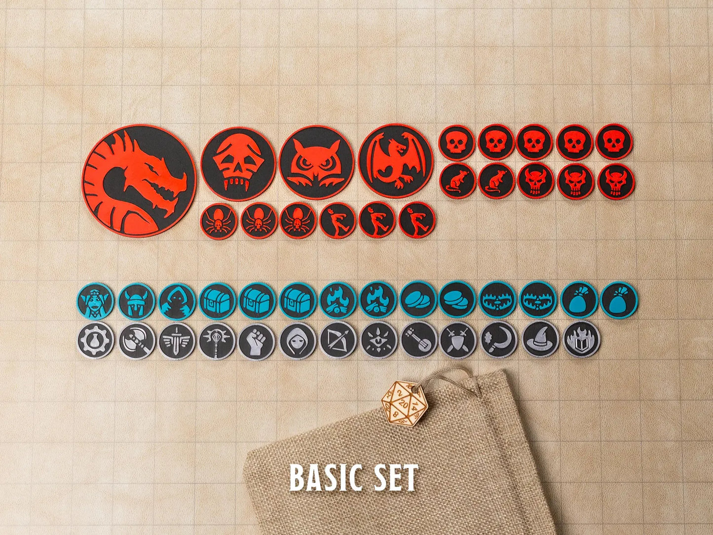 Tokens Set. 47–73 pcs, 1 inch. Bag Included