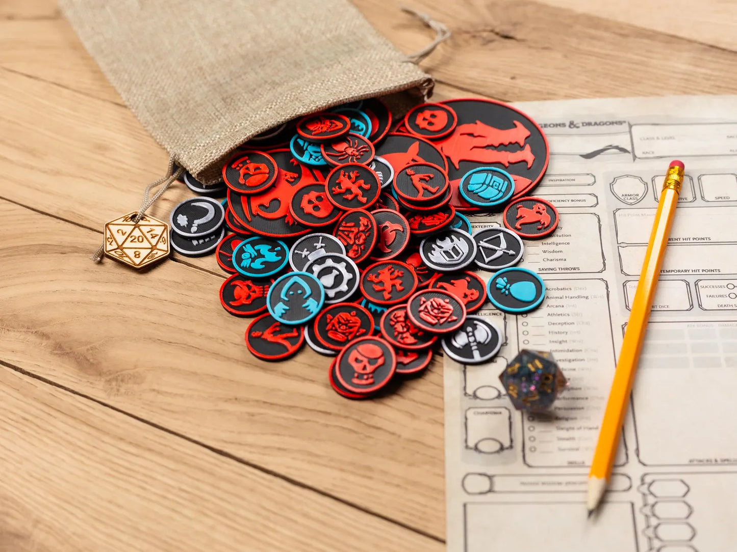 Tokens Set. 47–73 pcs, 1 inch. Bag Included