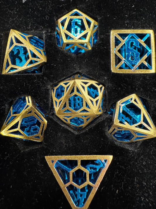 Azure Crown Hollow Metal RPG Dice Set