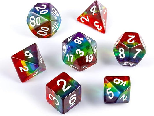 Rainbow DND Dice Set, Transparent Rainbow