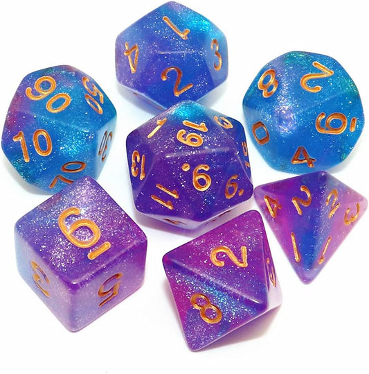 Dice Set Blue Purple Glitter Dice