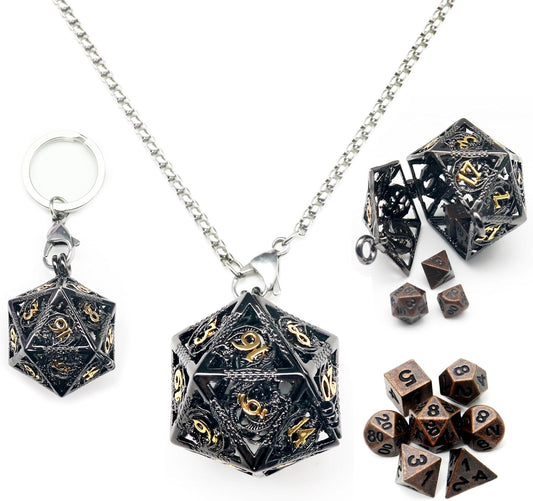 Mini Metal Dice Set with Hollow Necklace Dice Case