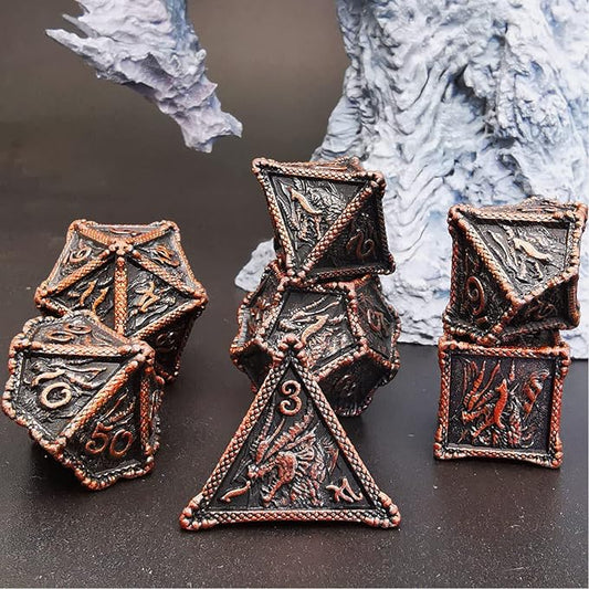 Metal Dragon DND Dice Set - (Antique Red Copper)