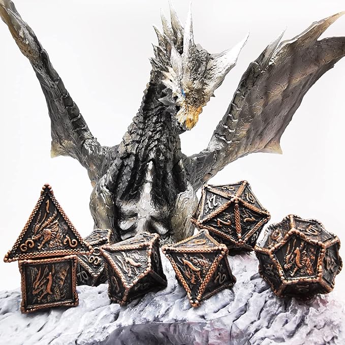 Metal Dragon DND Dice Set - (Antique Red Copper)