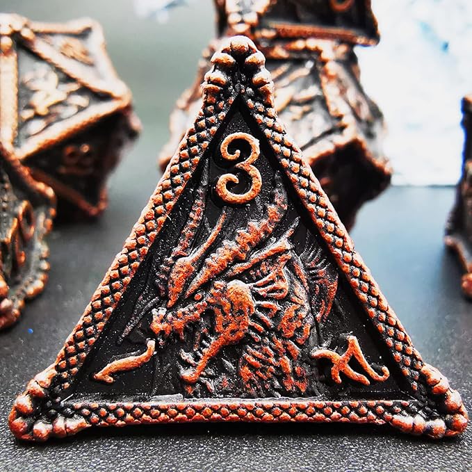 Metal Dragon DND Dice Set - (Antique Red Copper)
