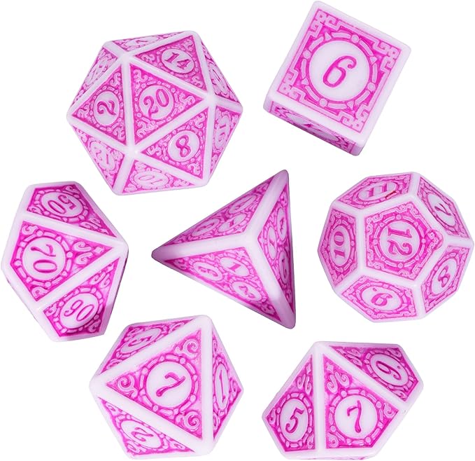 7Pcs/Set DND Dice Set D&D Polyhedral (Pink with White Edge)