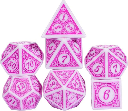 7Pcs/Set DND Dice Set D&D Polyhedral (Pink with White Edge)