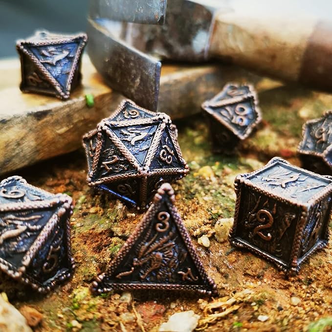 Metal Dragon DND Dice Set - (Antique Red Copper)