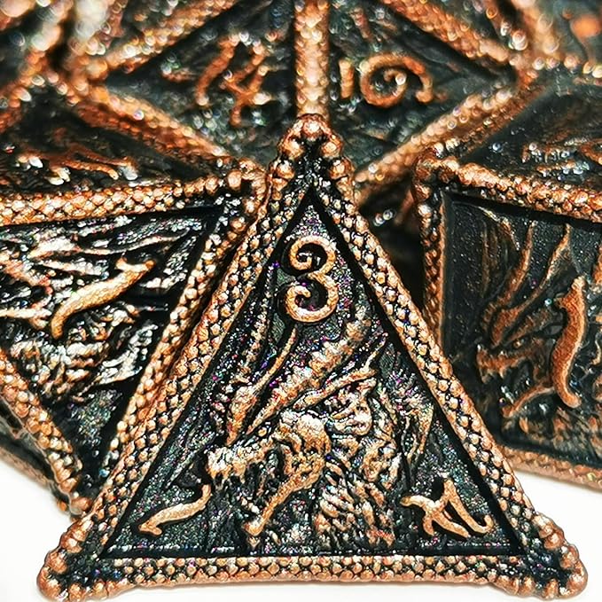 Metal Dragon DND Dice Set - (Antique Red Copper)