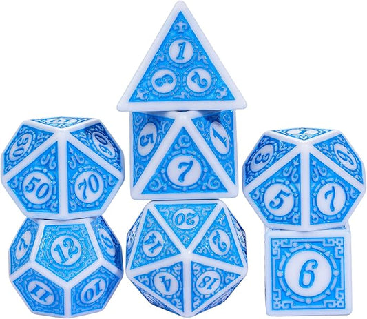 7Pcs/Set DND Dice (Blue with White Edge)