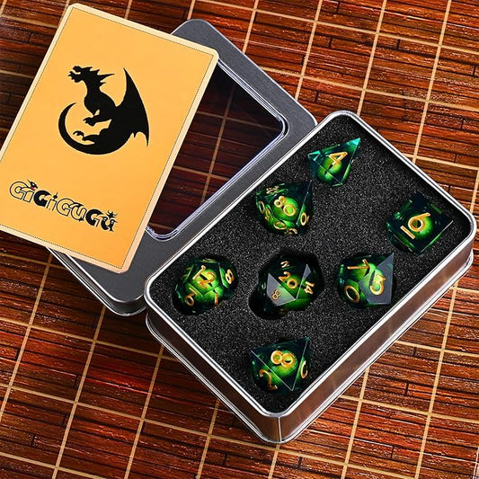 DND Dice Set, D&D Dice Game  Resin Sharp Edge with Dragon Eye Liquid Core