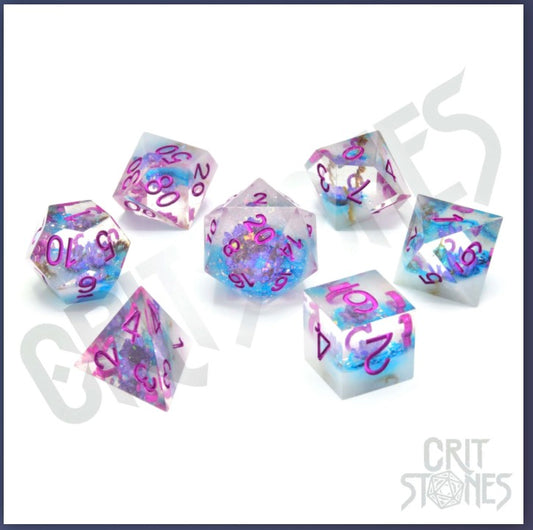 Violet Bloom Sharp Edge Resin RPG Dice Set