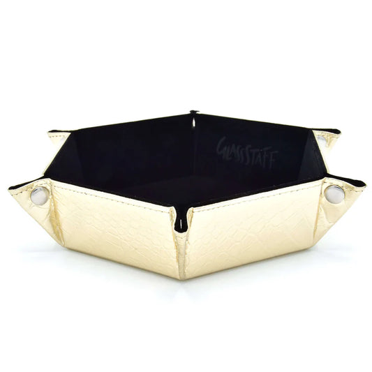 GlassStaff Hexagonal Foldable Rolling Tray - Metallic Dragon Skin Gold Black