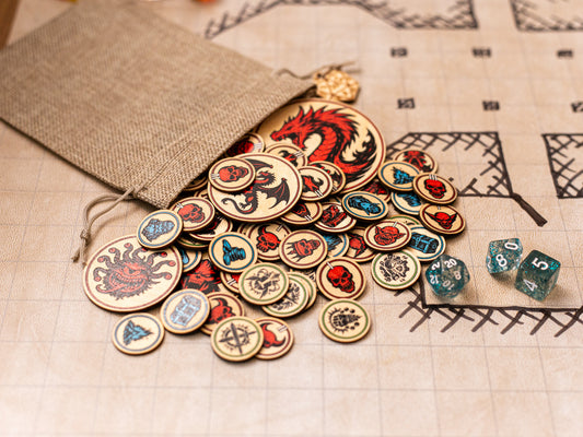 DnD Token Set (72 Pieces Wood + Bag)