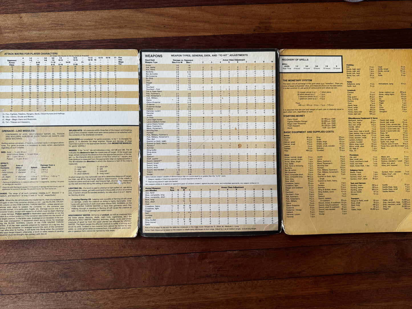 Advance Dungeons And Dragons Players Reference Screen (1985 TSR) 1st Edition